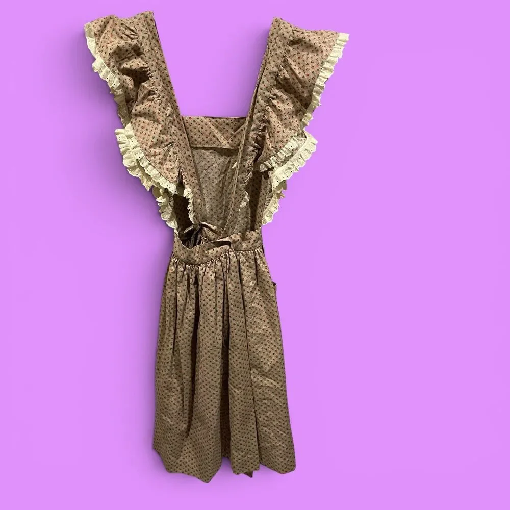Cute vintage 50s-60s ruffle apron open back mod retro trad dress pockets